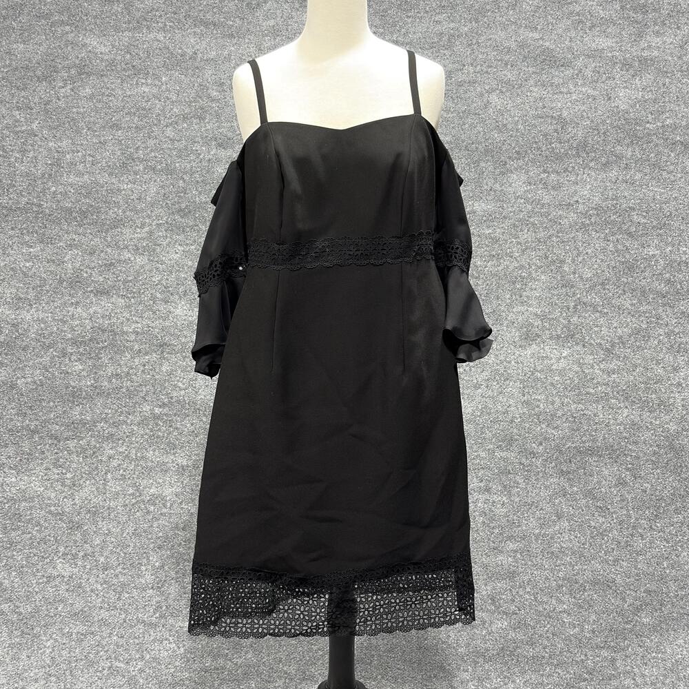 Mayda Cisneros Dress Womens Small Black Cold Shoulder Lace Trim Cocktail Evening